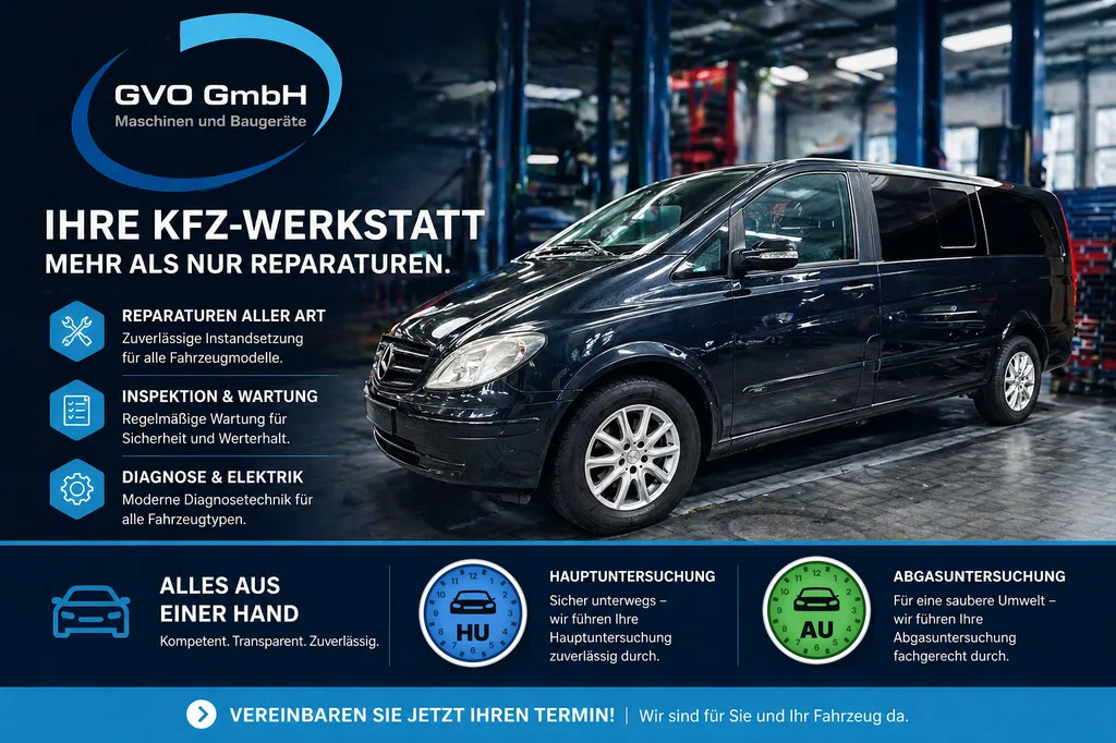 Plakat der GVO GmbH: KFZ-Werkstatt, HU und AU mit DEKRA